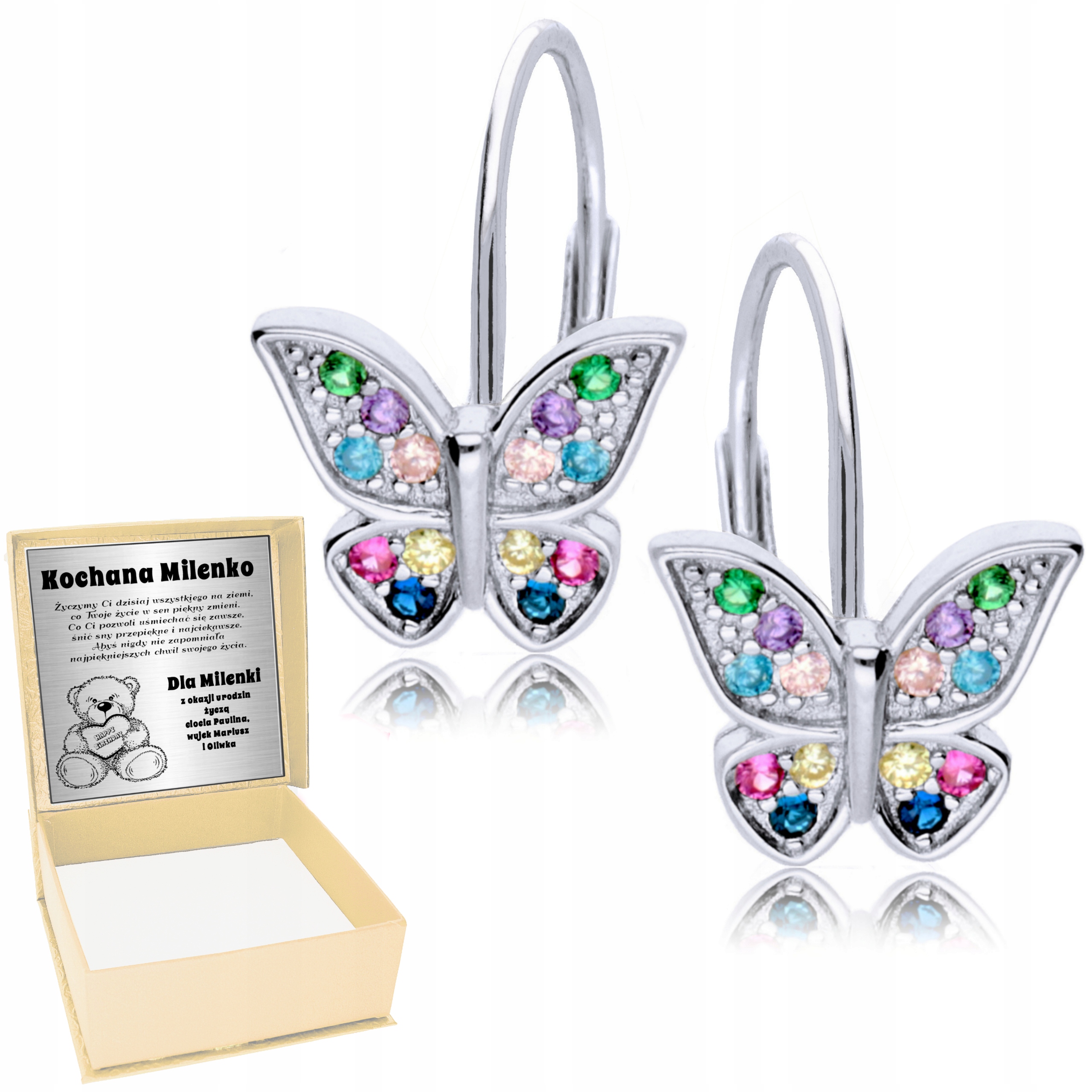 Srebrne Kolczyki 925 Kolorowe Motylki dla Dzieci-Zdjęcie-0
