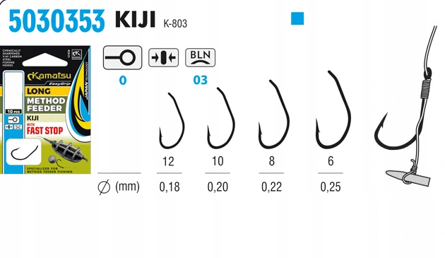 Kamatsu Haki Method Feeder long 30cm przypon żyłka Kiji Nr 6 Fast Stop