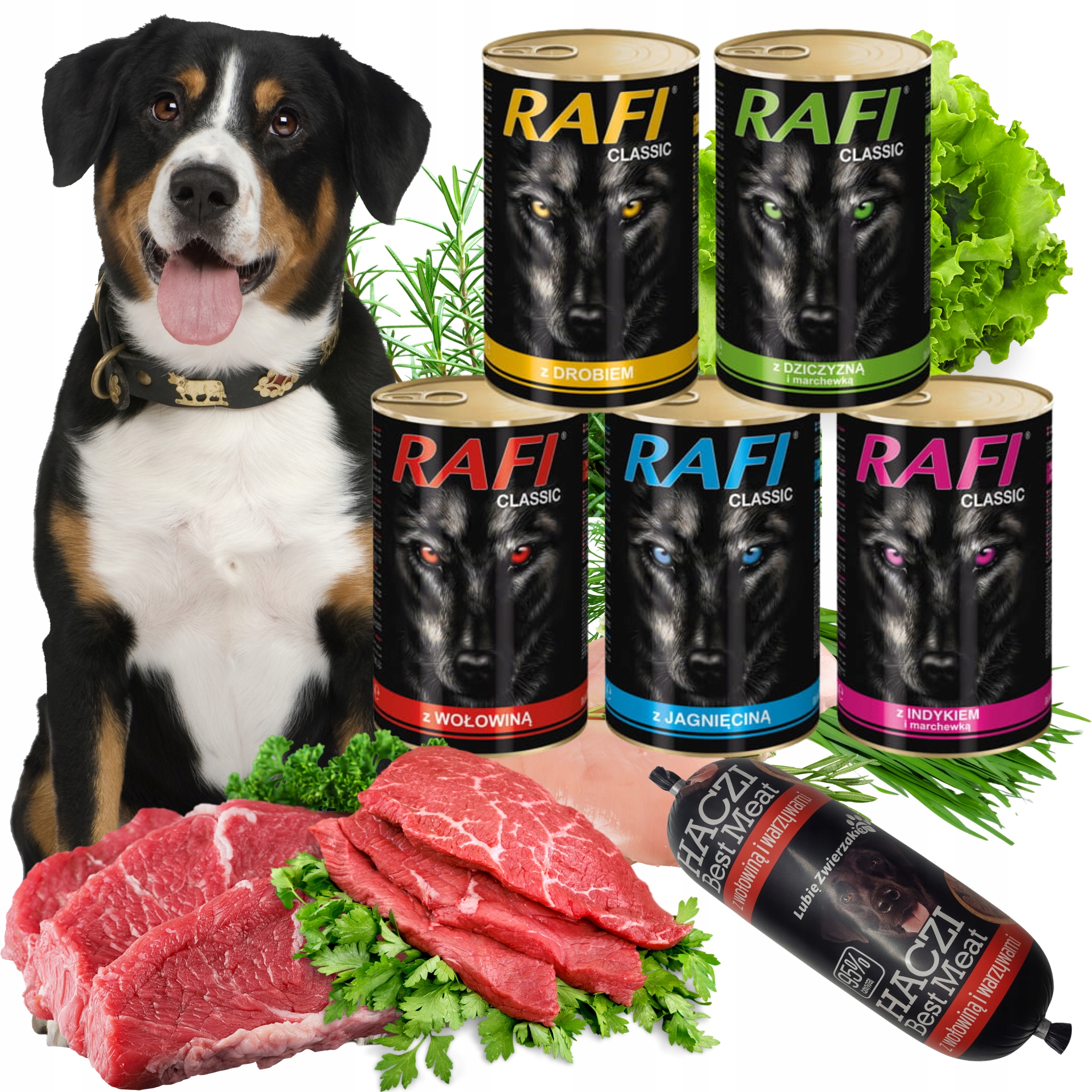 Mokra karma dla psa puszka Rafi Classic mix smaków 1240g 18 sztuk Haczi