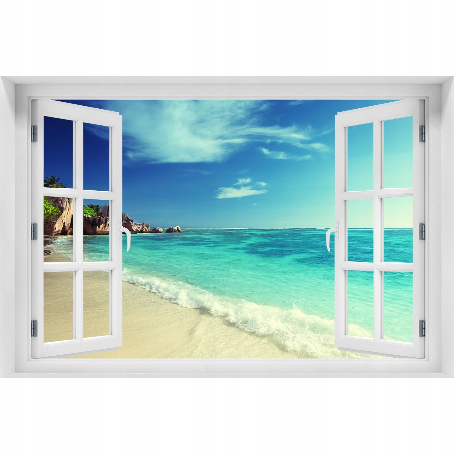 

3D Okno Naklejka na ścianę Seszele plaża 90x60