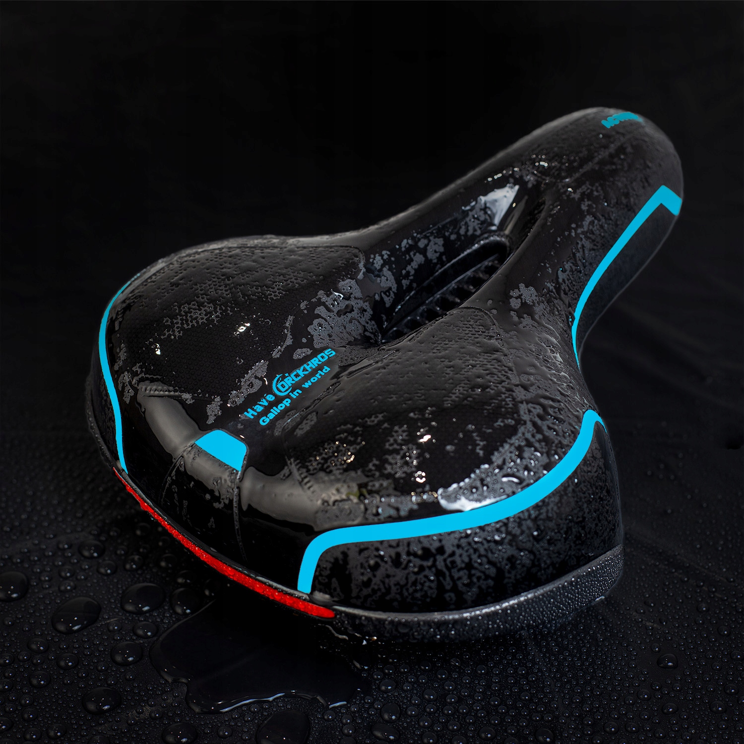 SIODEŁKO ROWEROWE Z WENTYLACJĄ SPORTOWE ANTYWSTRZĄSOWE SZEROKIE ODBLASKOWE Kolor dominujący czarny