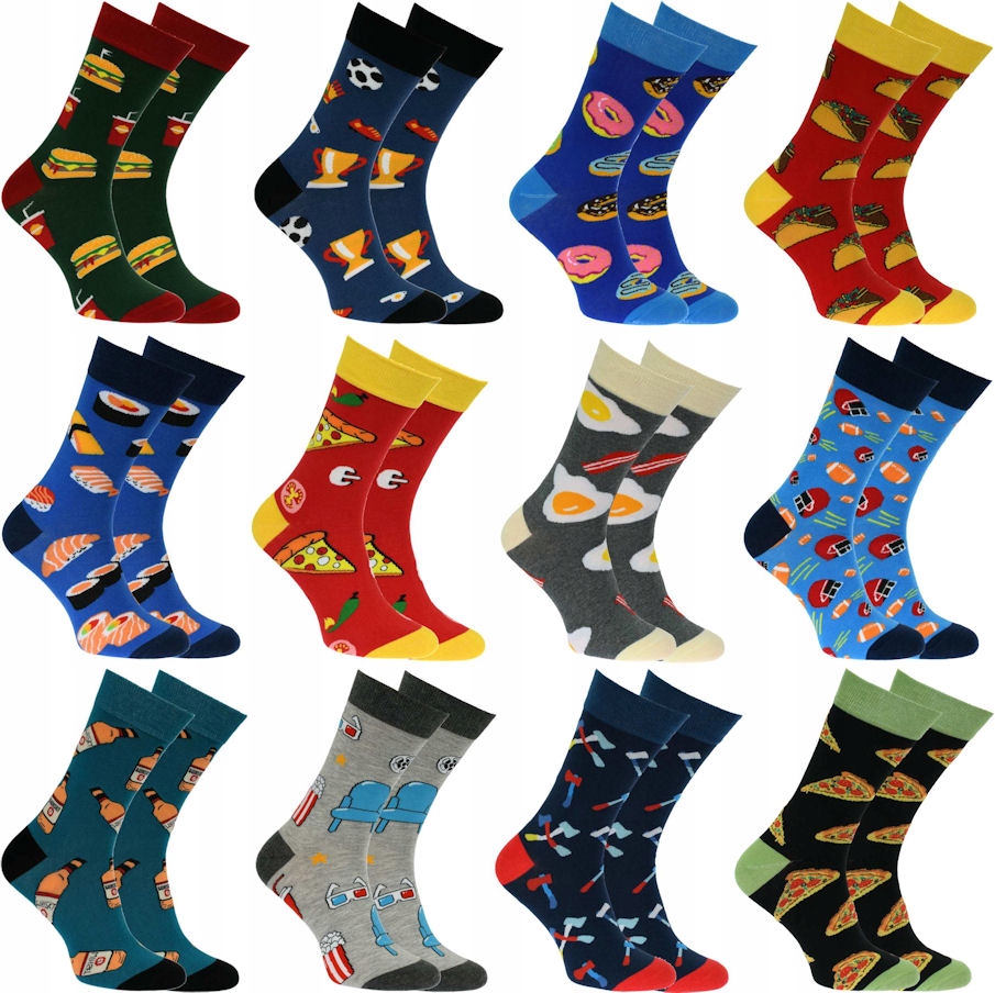 

12 Par Skarpety Męskie Kolorowe Długie Śmieszne