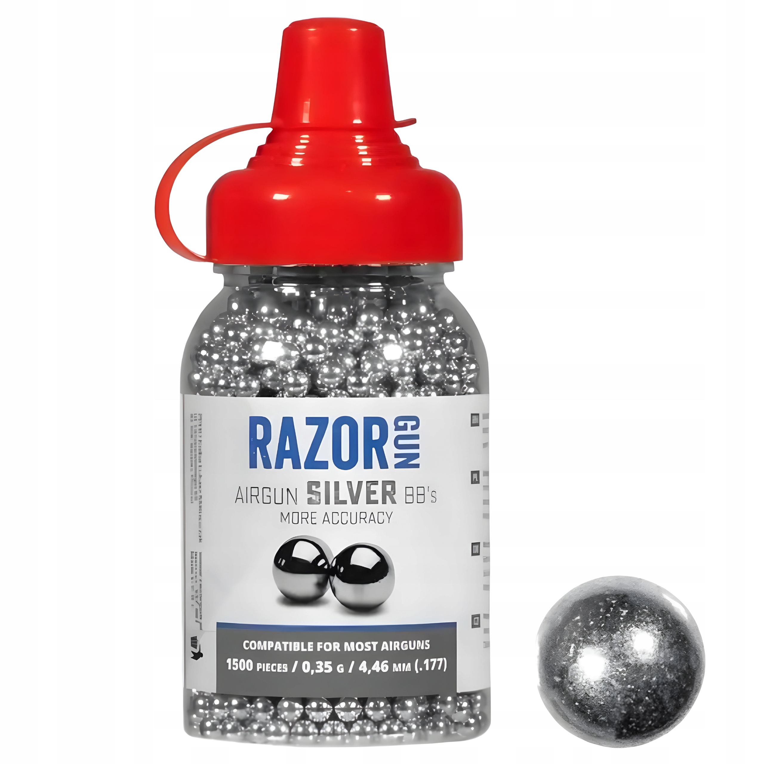 ŚRUT NABOJE KULKI STALOWE POCISKI Silver 4,46 mm 1500 szt BBs RazorGun