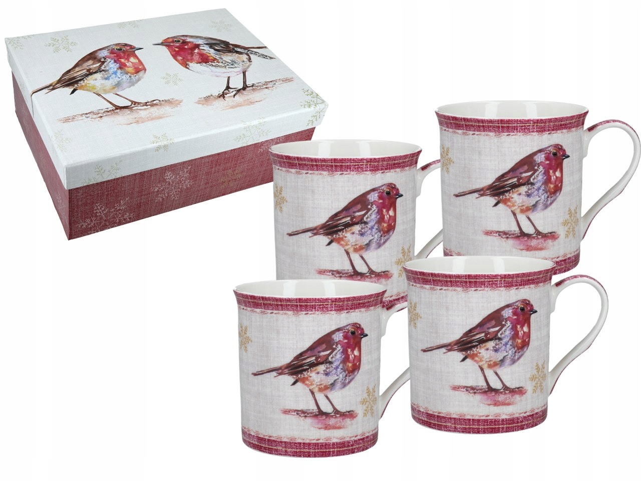 Sada 4 hrnčekov Winter Robin