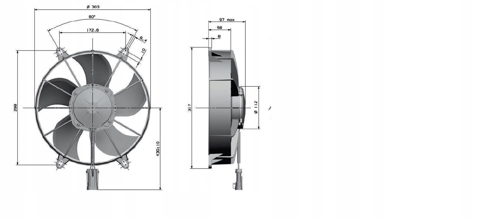 Wentylator osiowy 280mm 12V, ssący HP GC 90050557