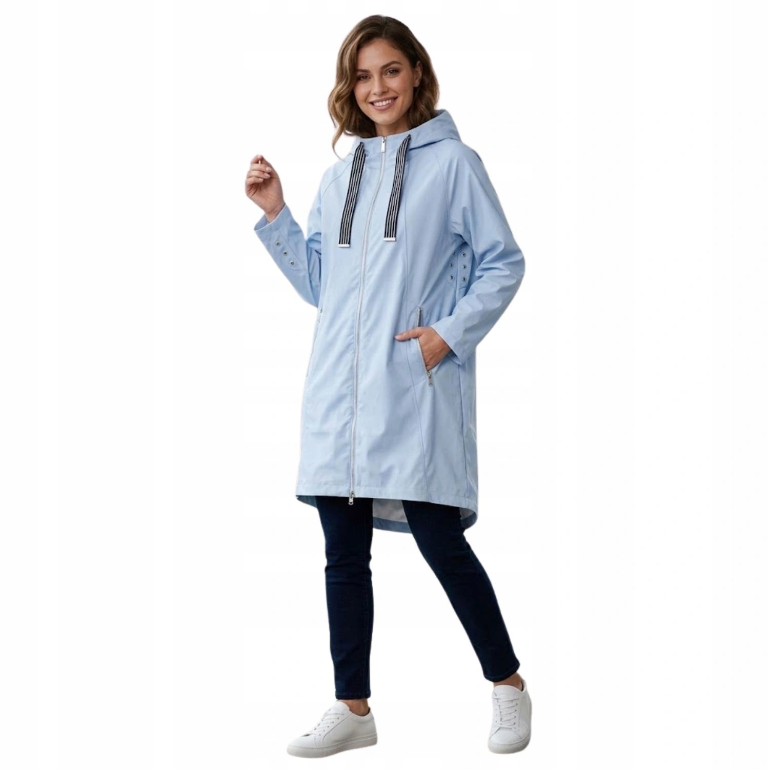 Dámský kabát Mat De Misaine Fariza s kapucí, dlouhý, modrý, vel.