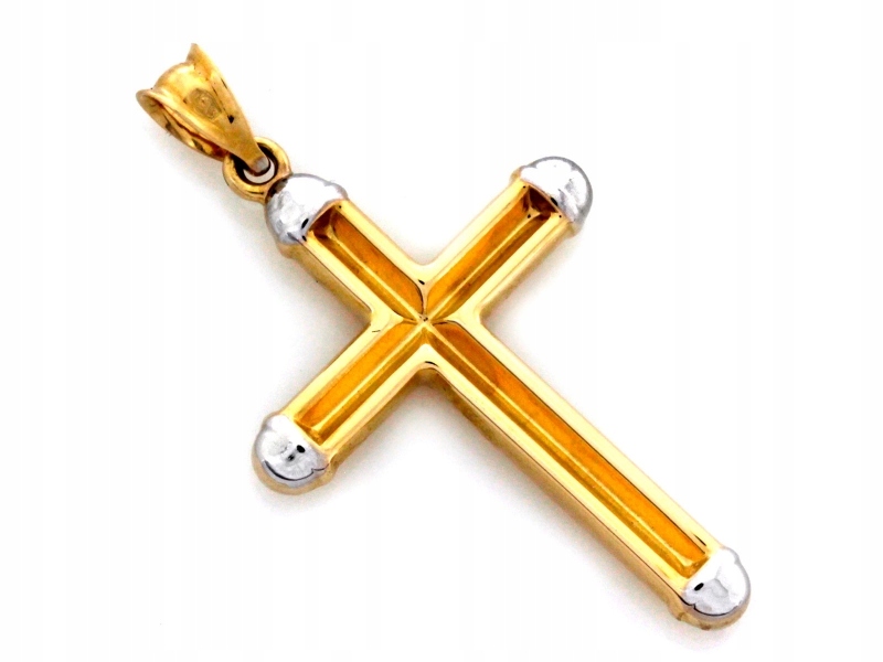 Přívěsek zlatý 585 14k křížek bez proužku, váha 1.02 g, žluté a bílé zlato