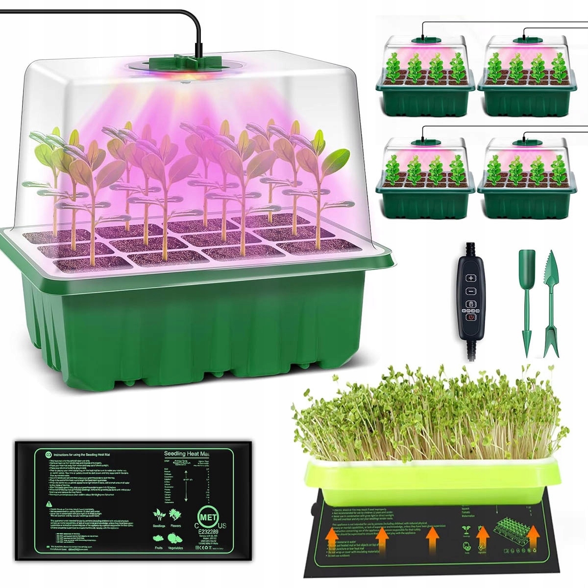 Elektrický Propagátor, Sada 5 Miniskleníků, Led Osvětlení, Růstový Panel