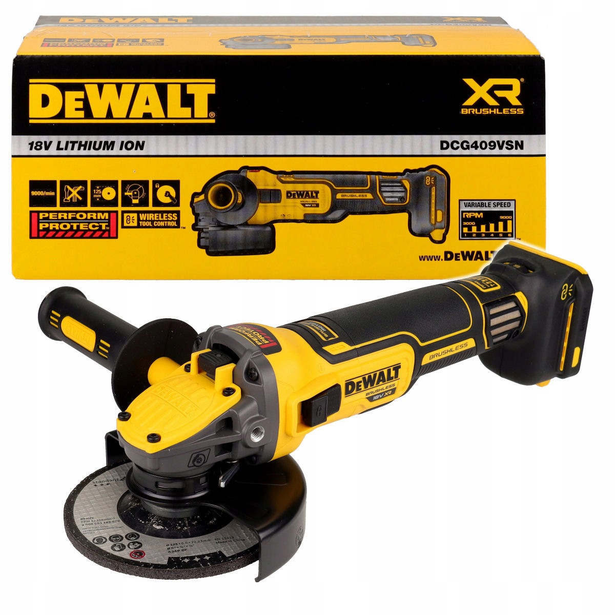 Szlifierka Kątowa Z Regulacją Obrotów 18V 125mm DCG409VSN Dewalt Korpus