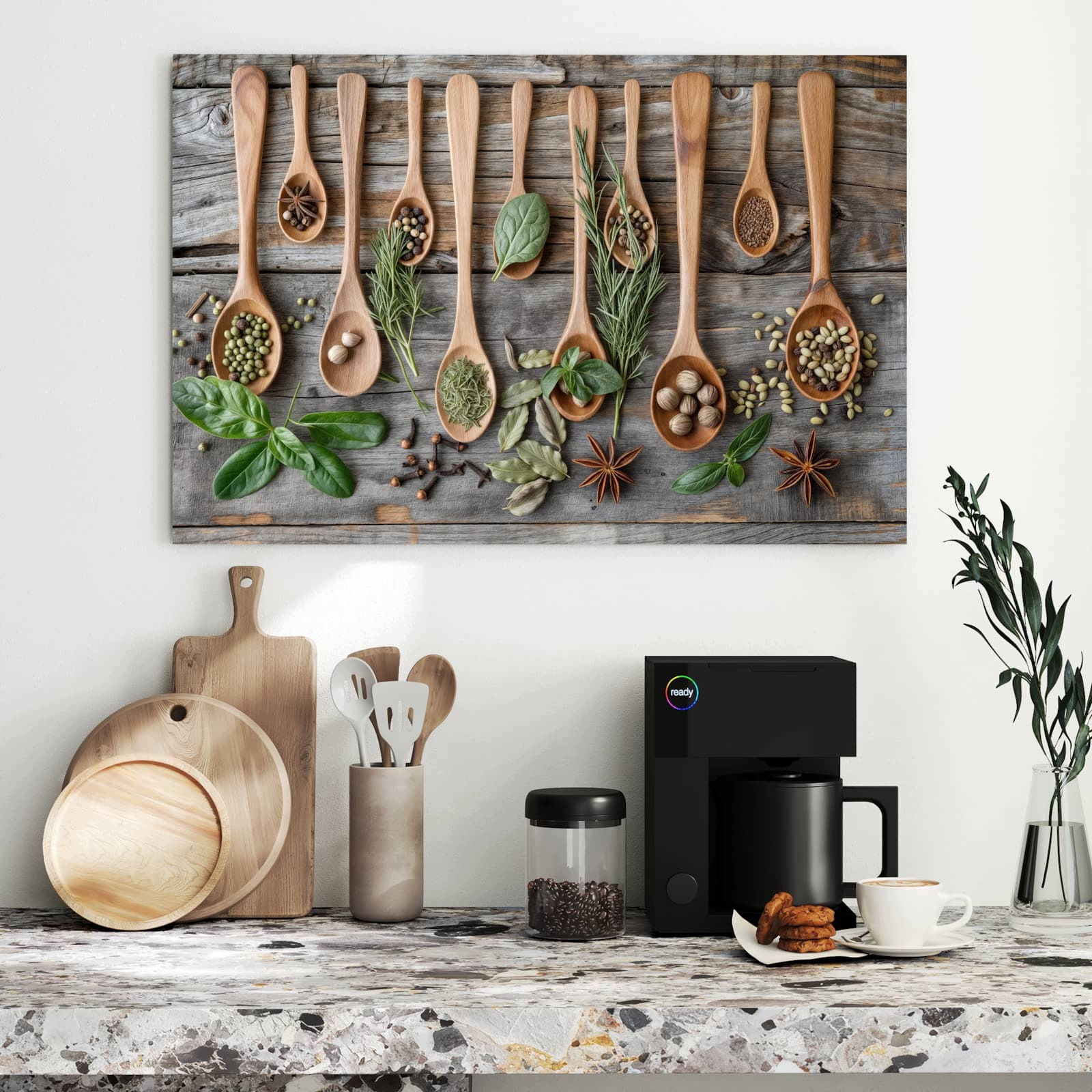 Magnetická tabule Dřevěná lžíce Bylinky 90 × 60 cm