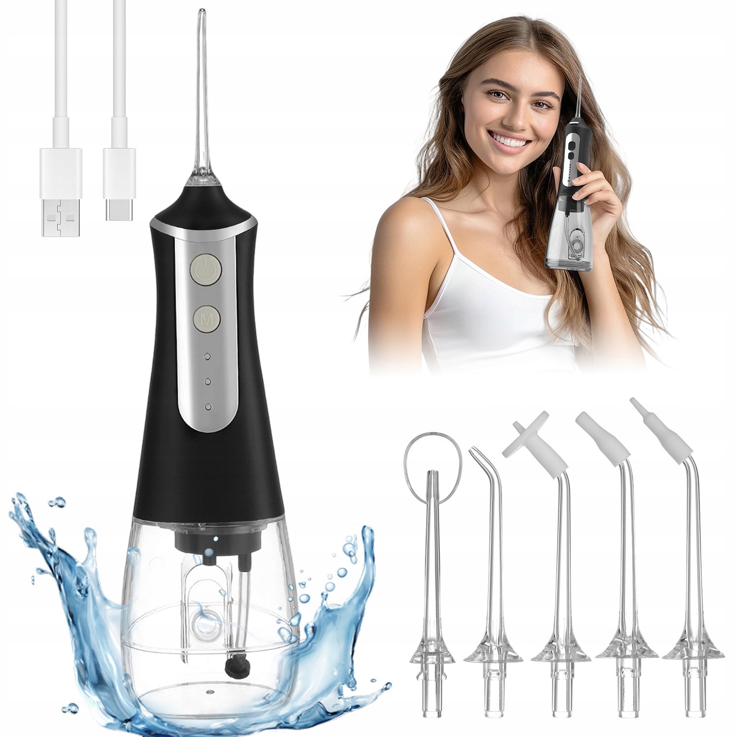 Mocny Irygator Do Zębów Bezprzewodowy Elektryczny 300ML 3 Tryby 5 Dysz Usb