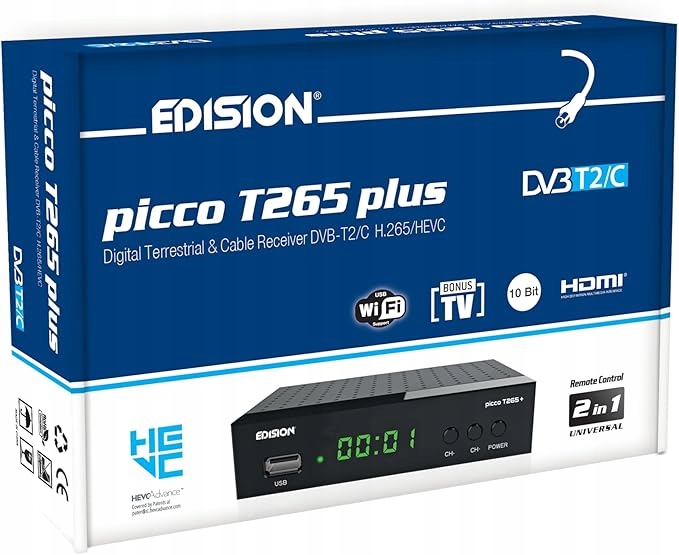 Outletový dekodér Edision picco T265 plus černý DVB-T2/C H.265/HEVC pro Tv
