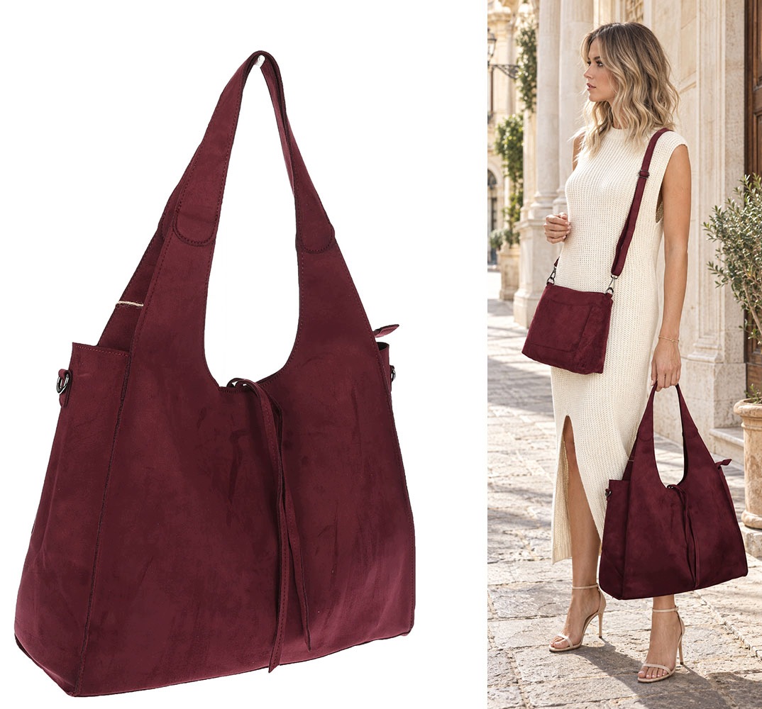 Dámská shopper semišová kabelka módní do práce taška L140 Bordó