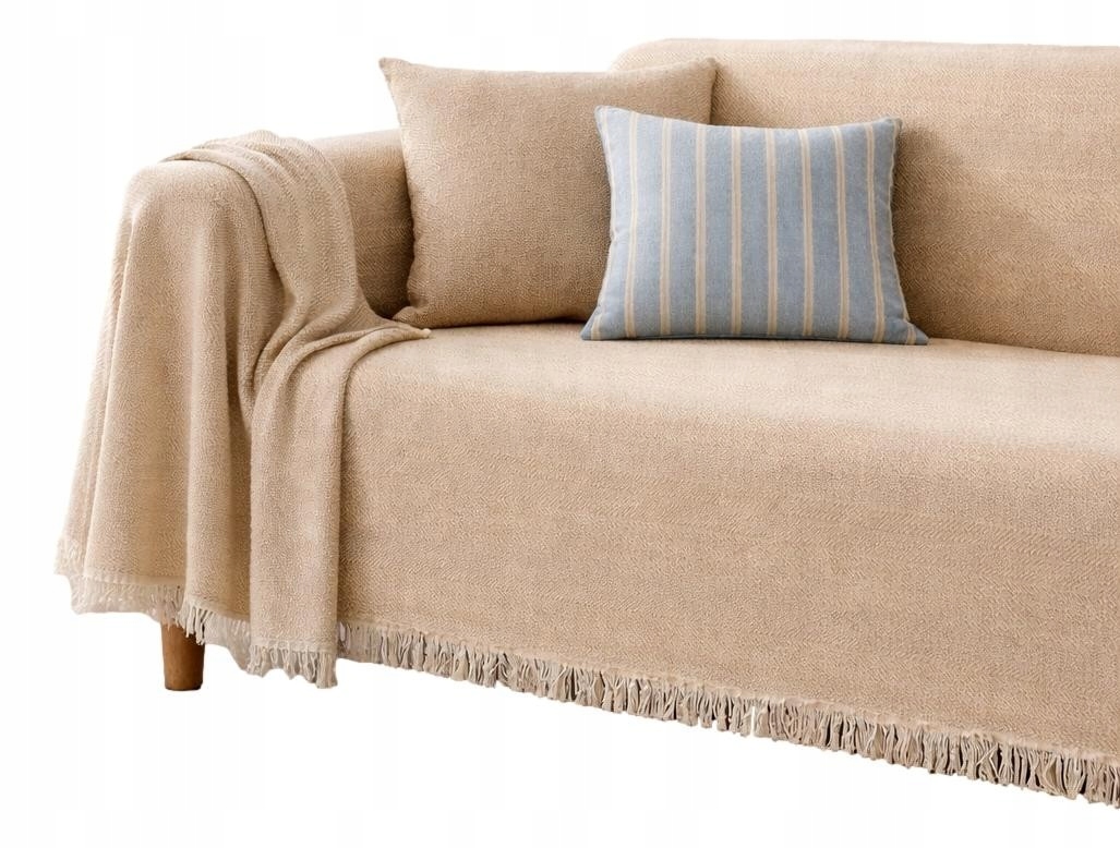 Narzuta bawełniana 180x260 beżowa Miękka na łóżko i sofę