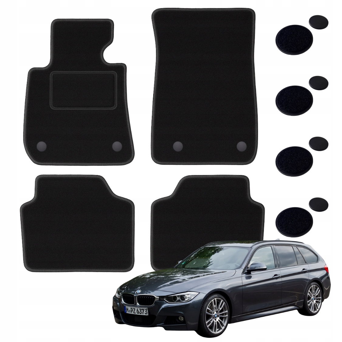 Dywaniki Samochodowe Welurowe Bmw 3 F30 F31 2013 2020 4 sztuki B