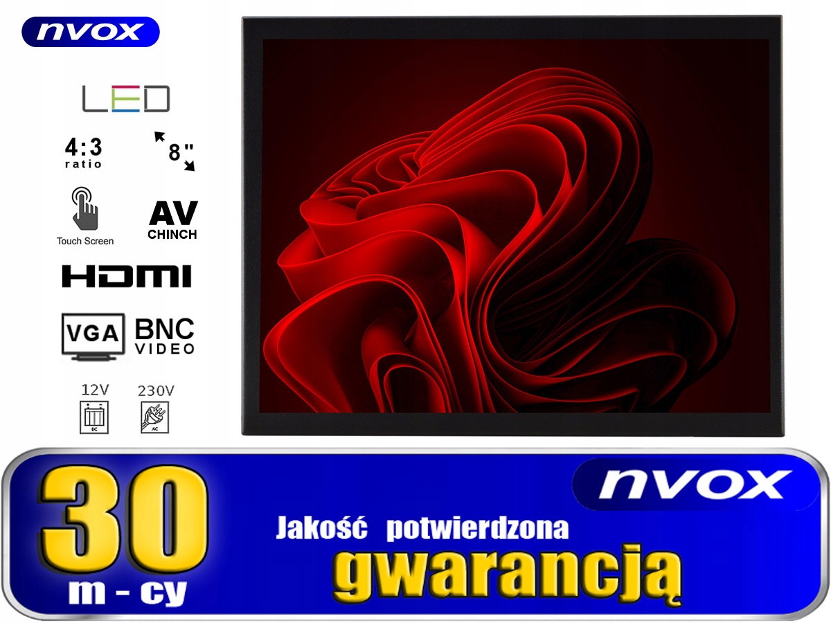 Monitor dotykowy open frame led 8cali vga hdmi av bnc 12v 230v Model OP801VHT