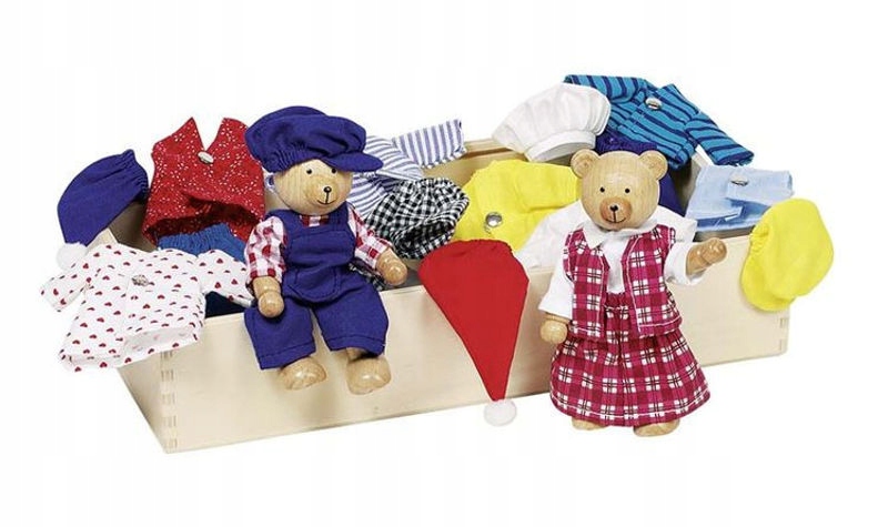 

Drewniane Misie w skrzyneczce z ubraniami Goki