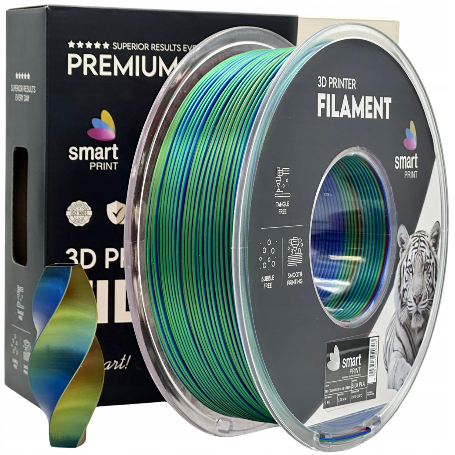 Filament Smart Print Silk Pla Tri Color Czerwono-Niebies-Zielony 1.75mm 1kg