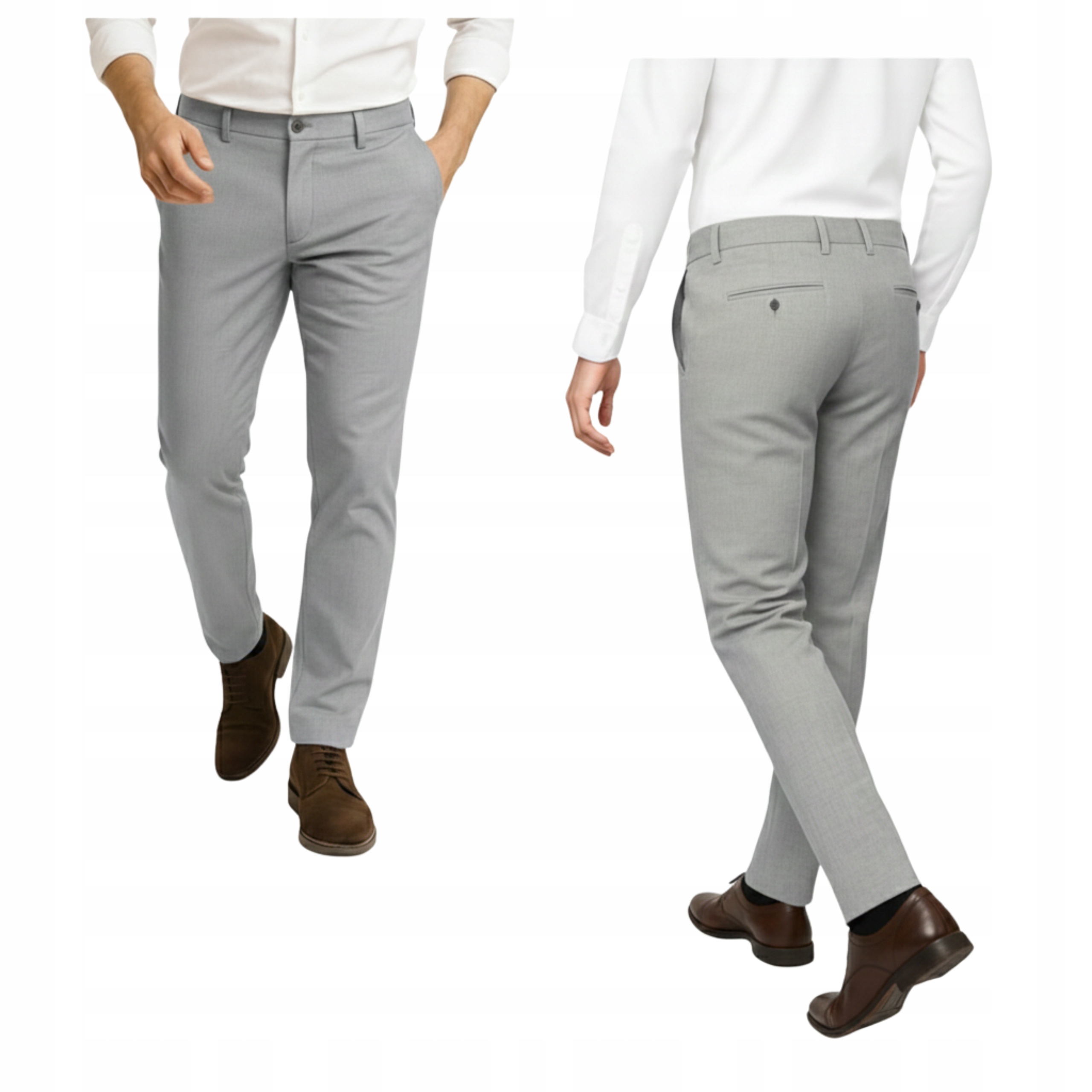 Męskie spodnie Jasnoszare proste wizytowe W36 L32 Espada