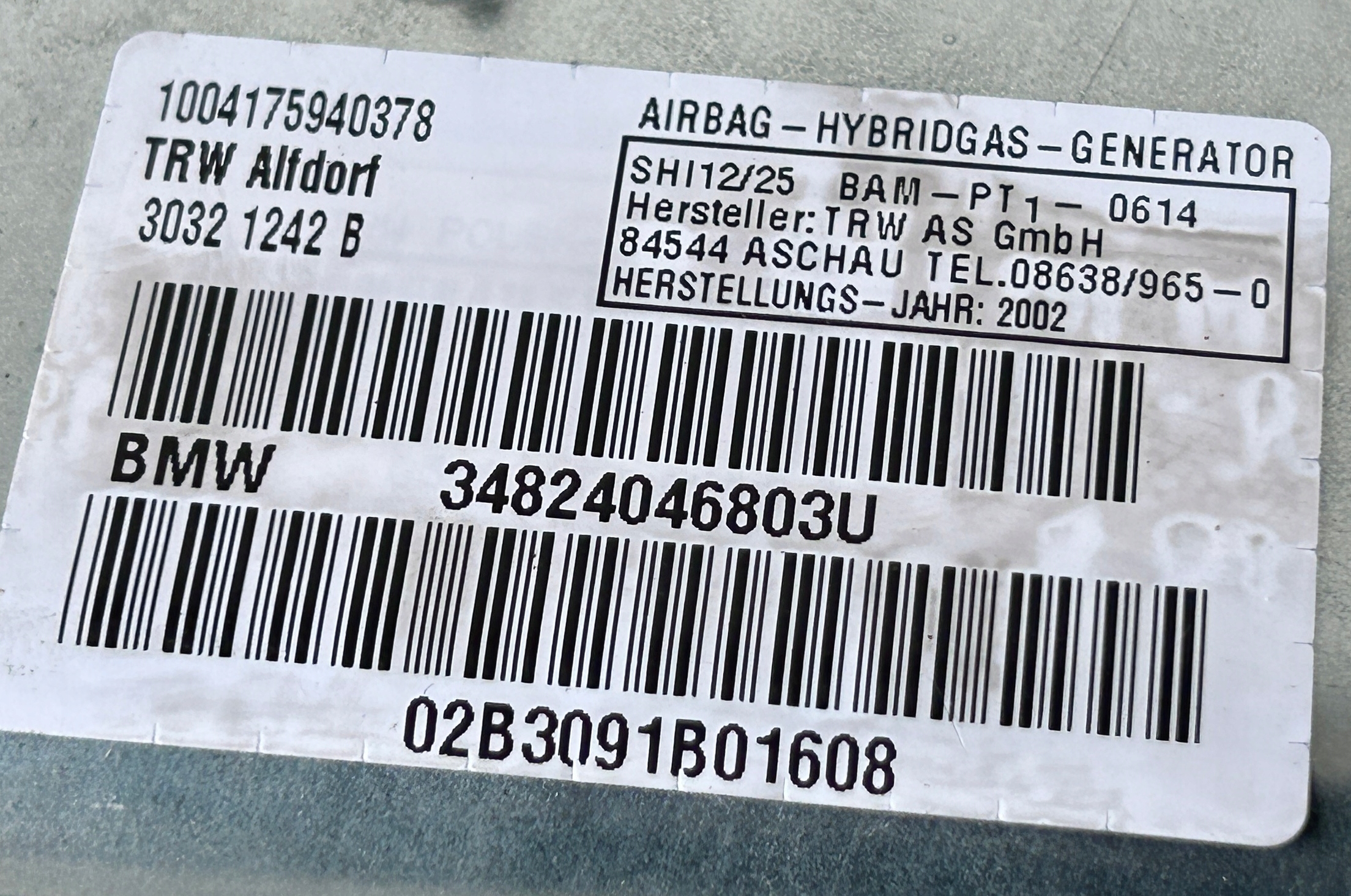 airbag door right front BMW 7 E65 34824046803U