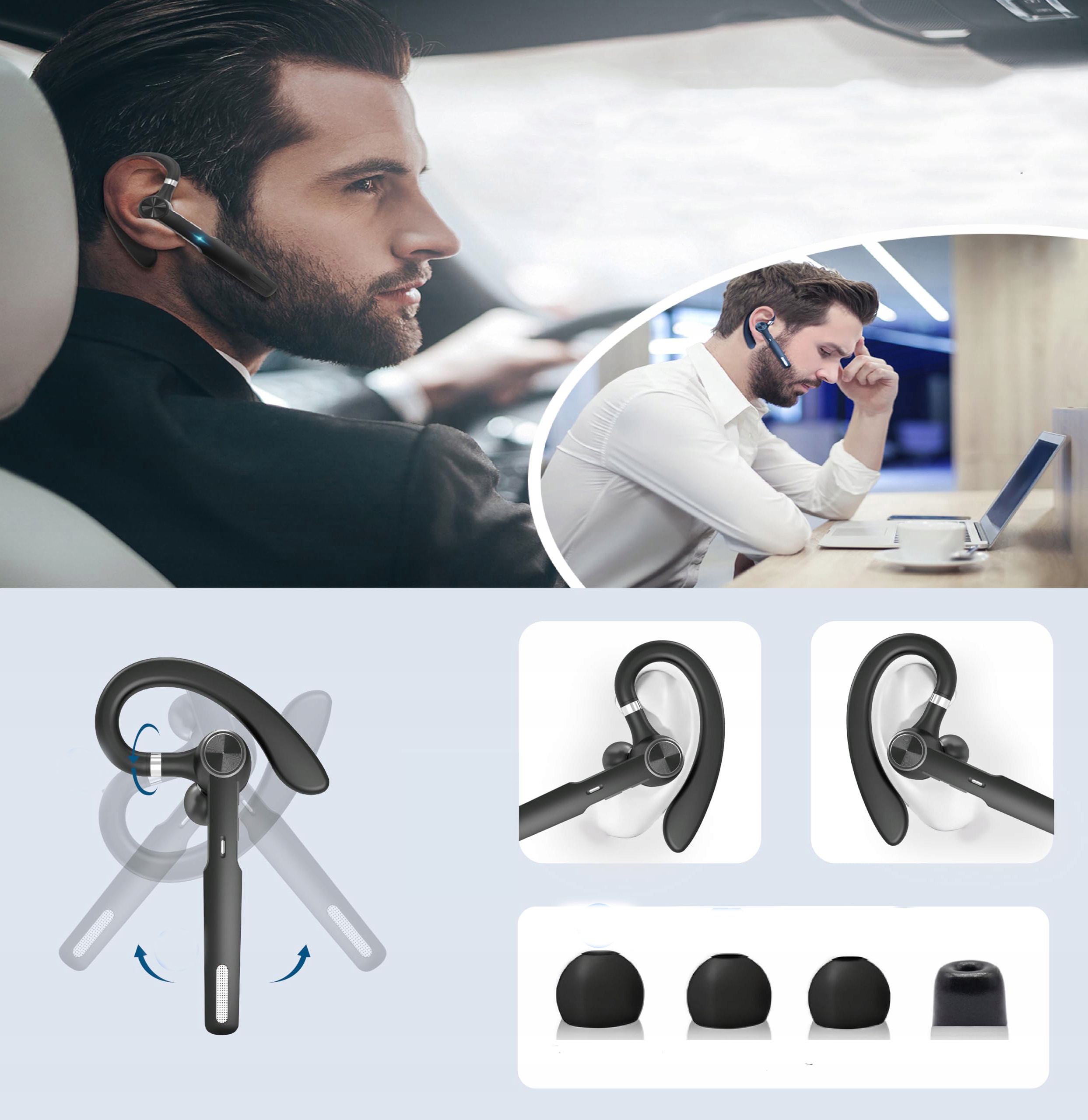 SŁUCHAWKA BLUETOOTH 5.1 DO UCHA ZESTAW SŁUCHAWKOWY POWERBANK DWA TELEFONY Materiał tworzywo sztuczne