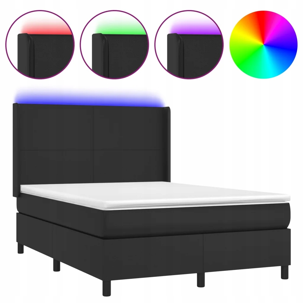 Kontinentální postel černá 193 x 147 x 118/128 cm s matrací a Led diodami