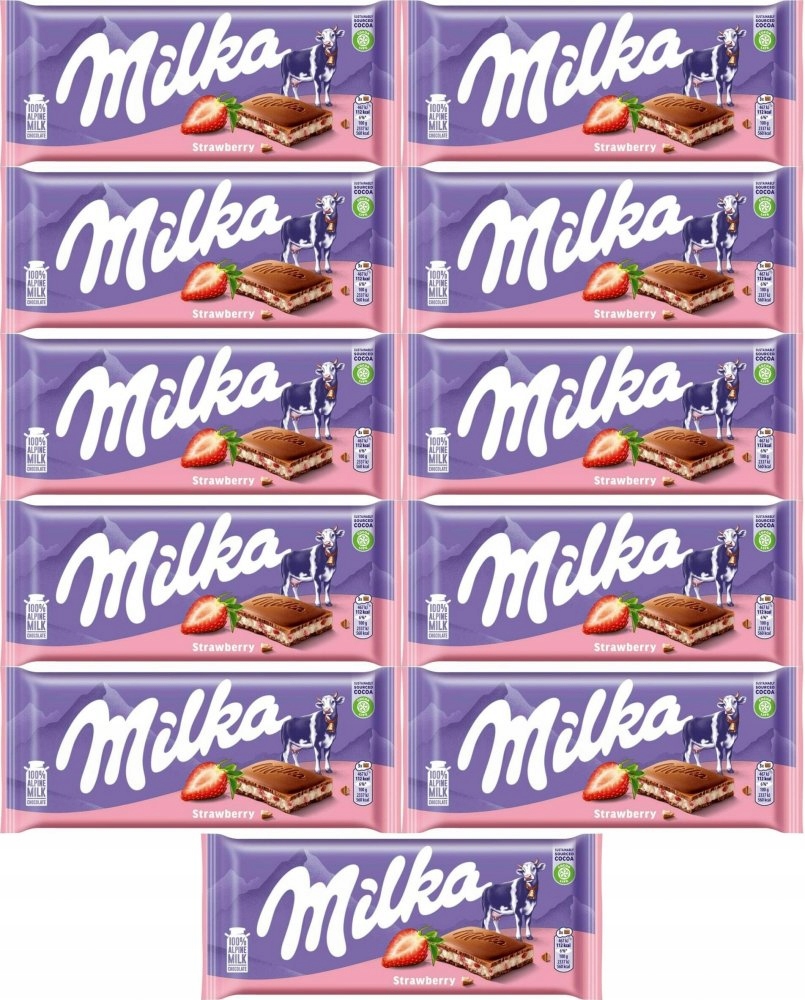Czekolada Mleczna z Nadzieniem Truskawkowym Milka Tabliczka 100g x11