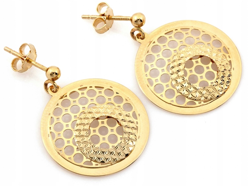 Náušnice zlaté 585 velké kulaté závěsné kroužky na tyči dárek