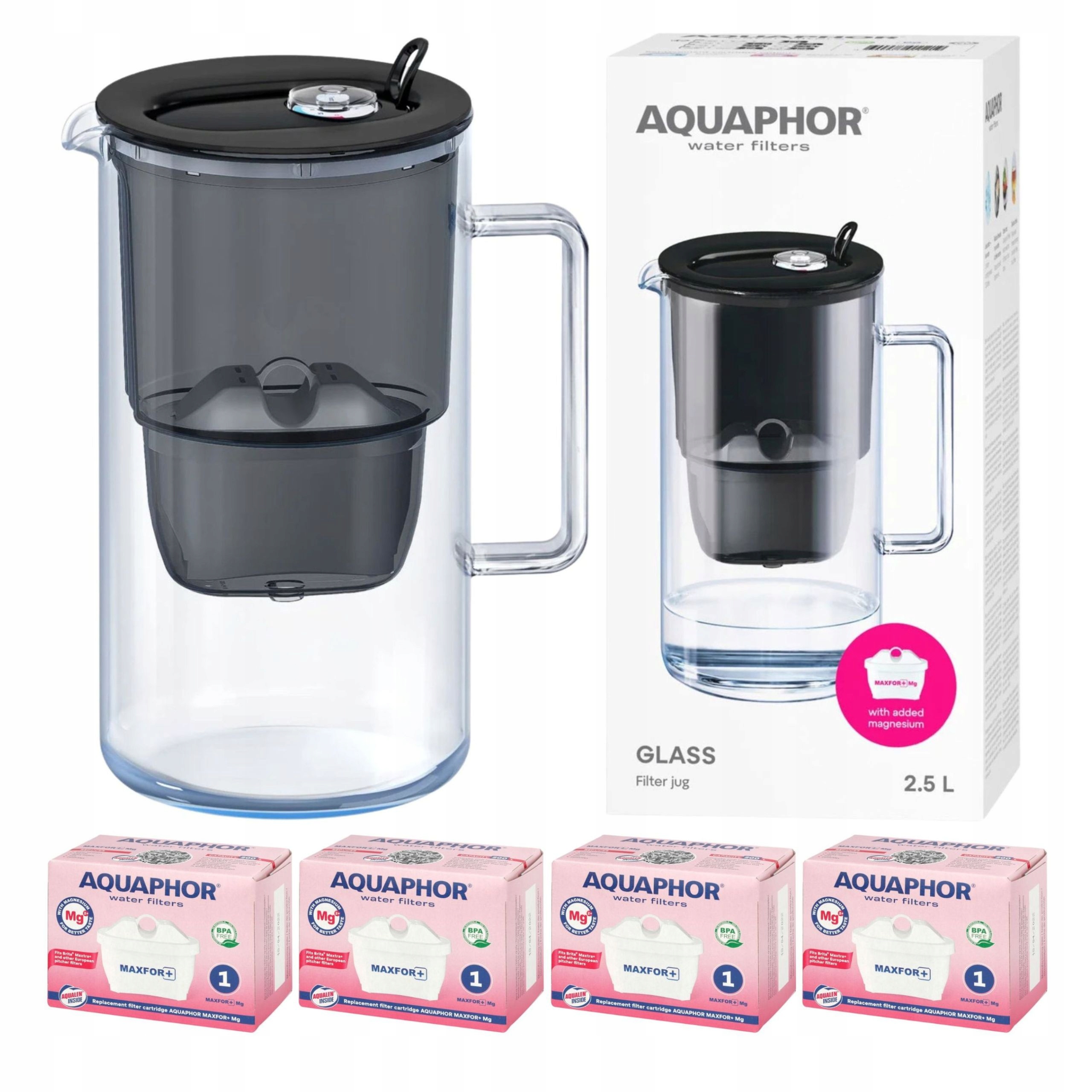 Filtrační Konvice Skleněná Aquaphor Glass Černá 4 Filtry Maxfor Mg