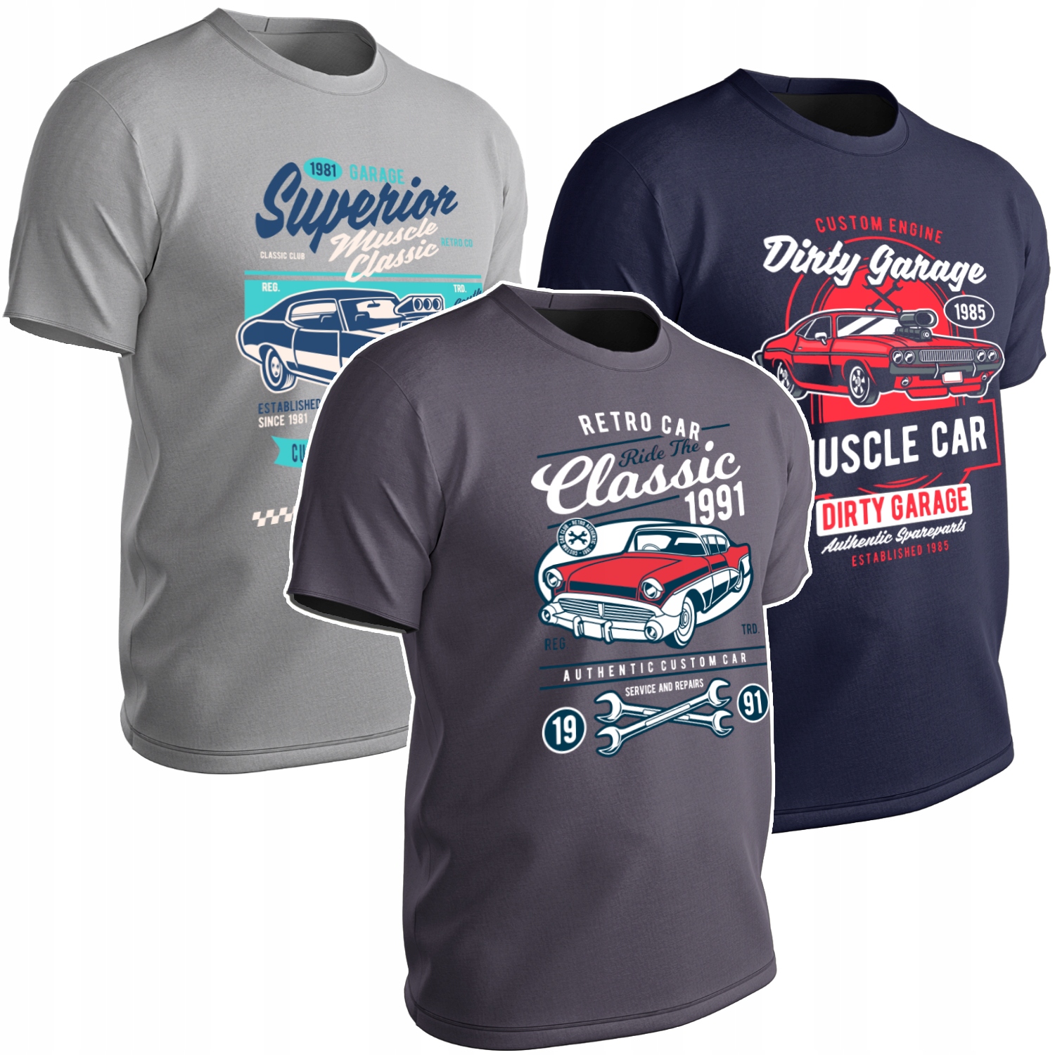 Tričko Pánské Tričko 3PAK Muscle Car Klasik Retro Jako Dárek Pro Fanouška Aut