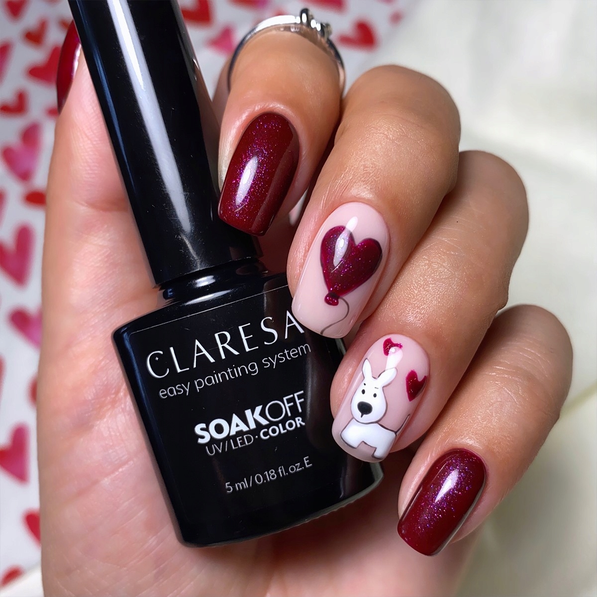 Claresa Lakier Hybrydowy do paznokci GALAXY RED z drobinką Kolor Odcienie czerwieni i różu