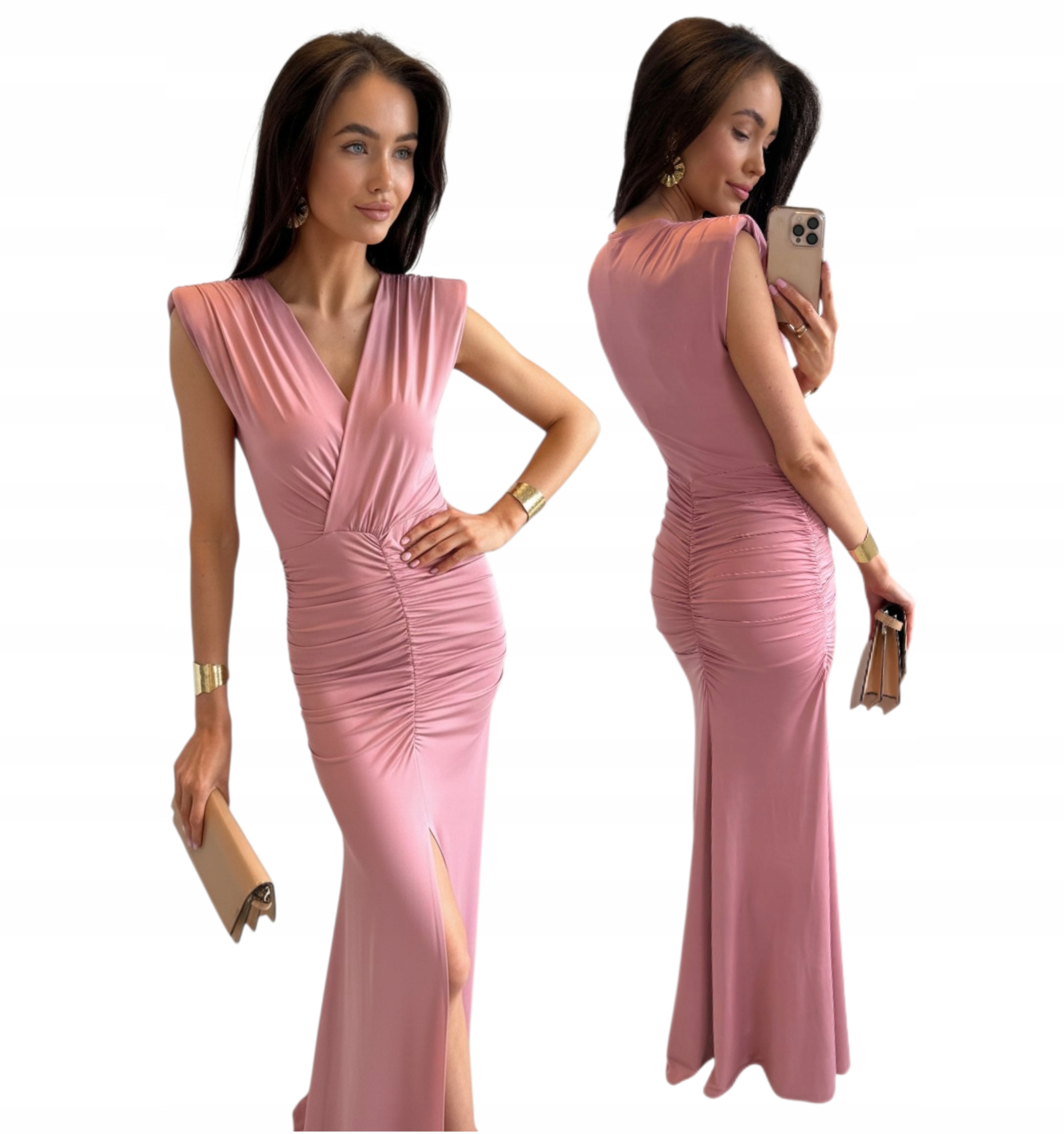 růžová šaty maxi s nařasením vel. M 38