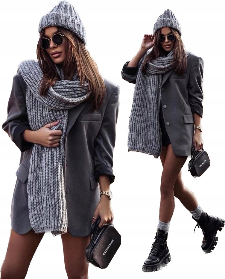 Sempre szary długi ciepły szal szalik polska prod