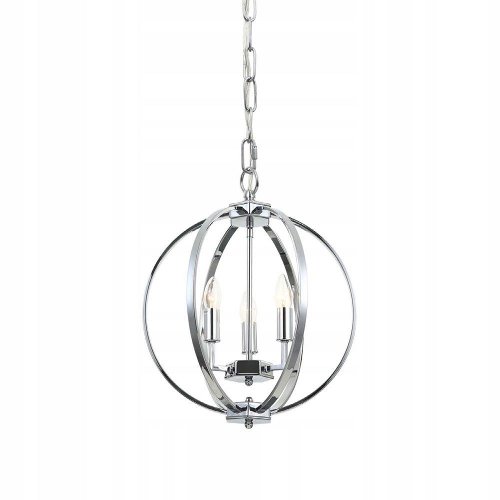 Závesná lampa Candi 3 s chrómovanou obručou na reťazi, elegantná, Hampton