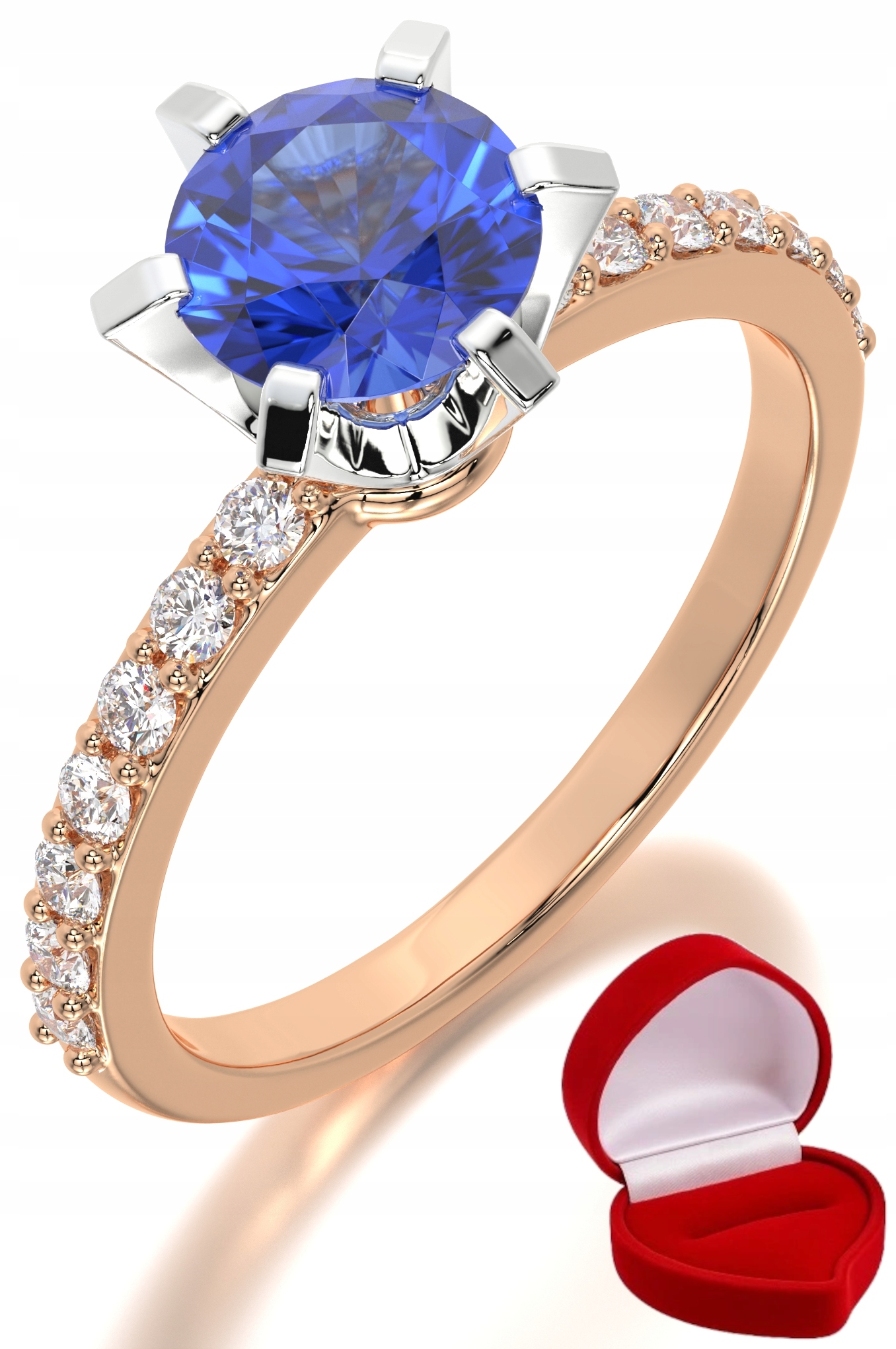 Zlatý Prstýnek 585 14k Safír 1 ct Růžové Zlato R27