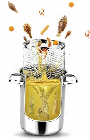 DUŻY GARNEK DO SZPARAGÓW FRYTEK Z SITEM SZYNKOWAR Średnica 17.2 cm