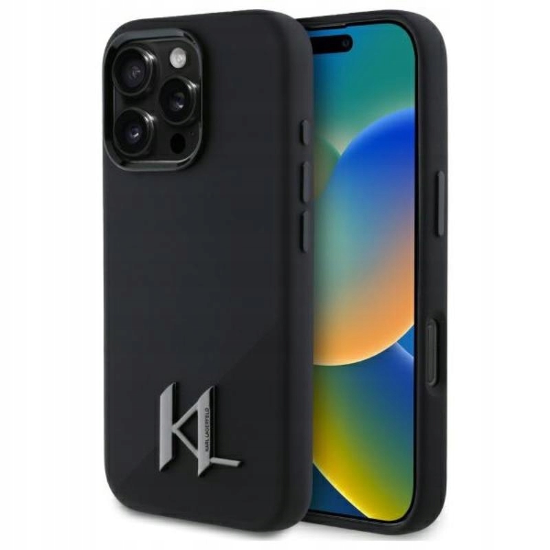 Karl Lagerfeld Silicone Shadow Metal Pouzdro pro iPhone 16 Pro MagSafe Černé