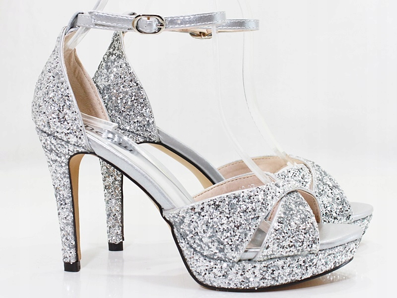 SREBRNE CUDO SANDAŁY SZPILKI BROKAT PLATFORM AG 39 Marka inna