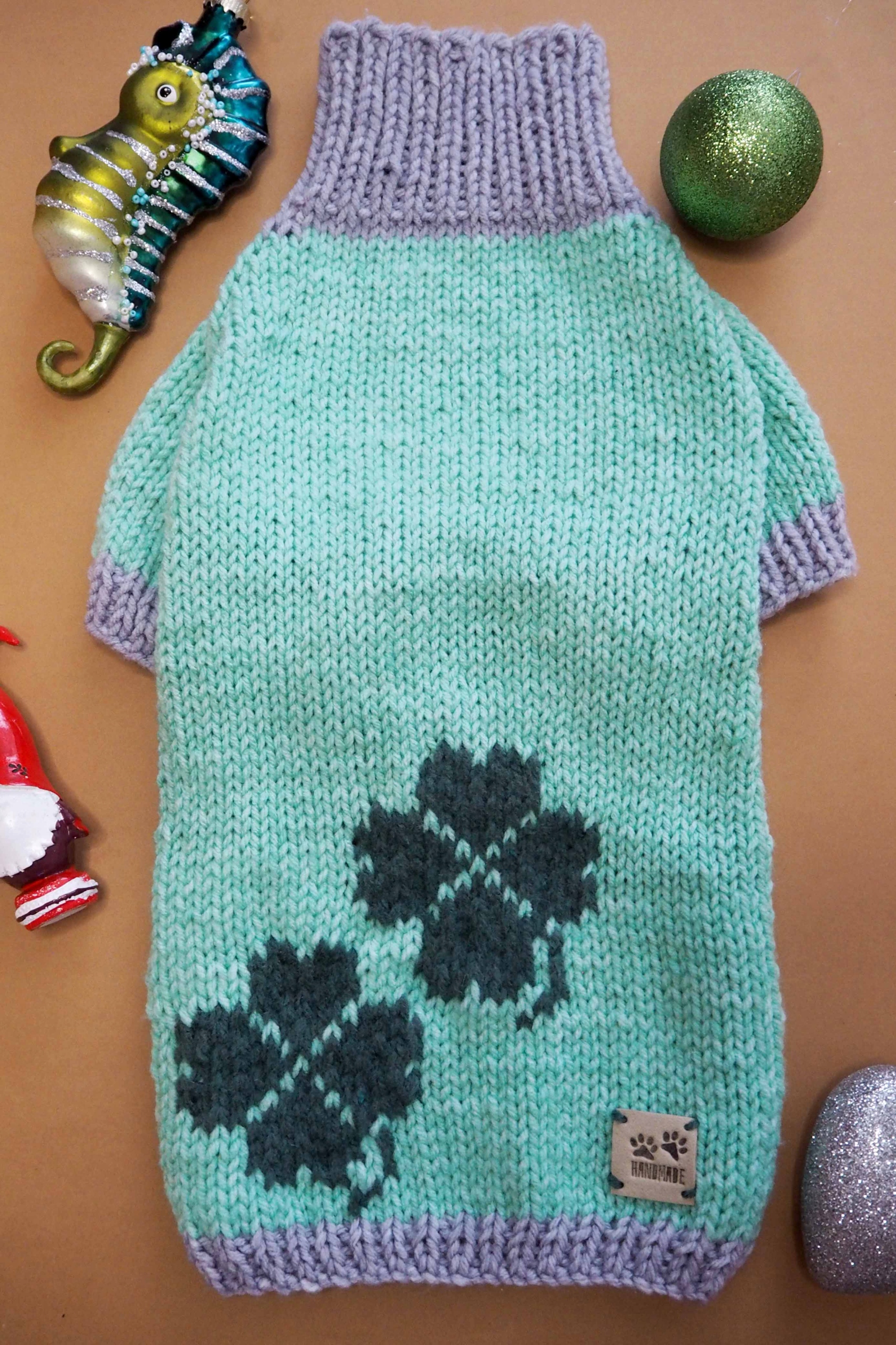 Teplý svetr pro psa M/L, měkký, teplý, handmade, mátový