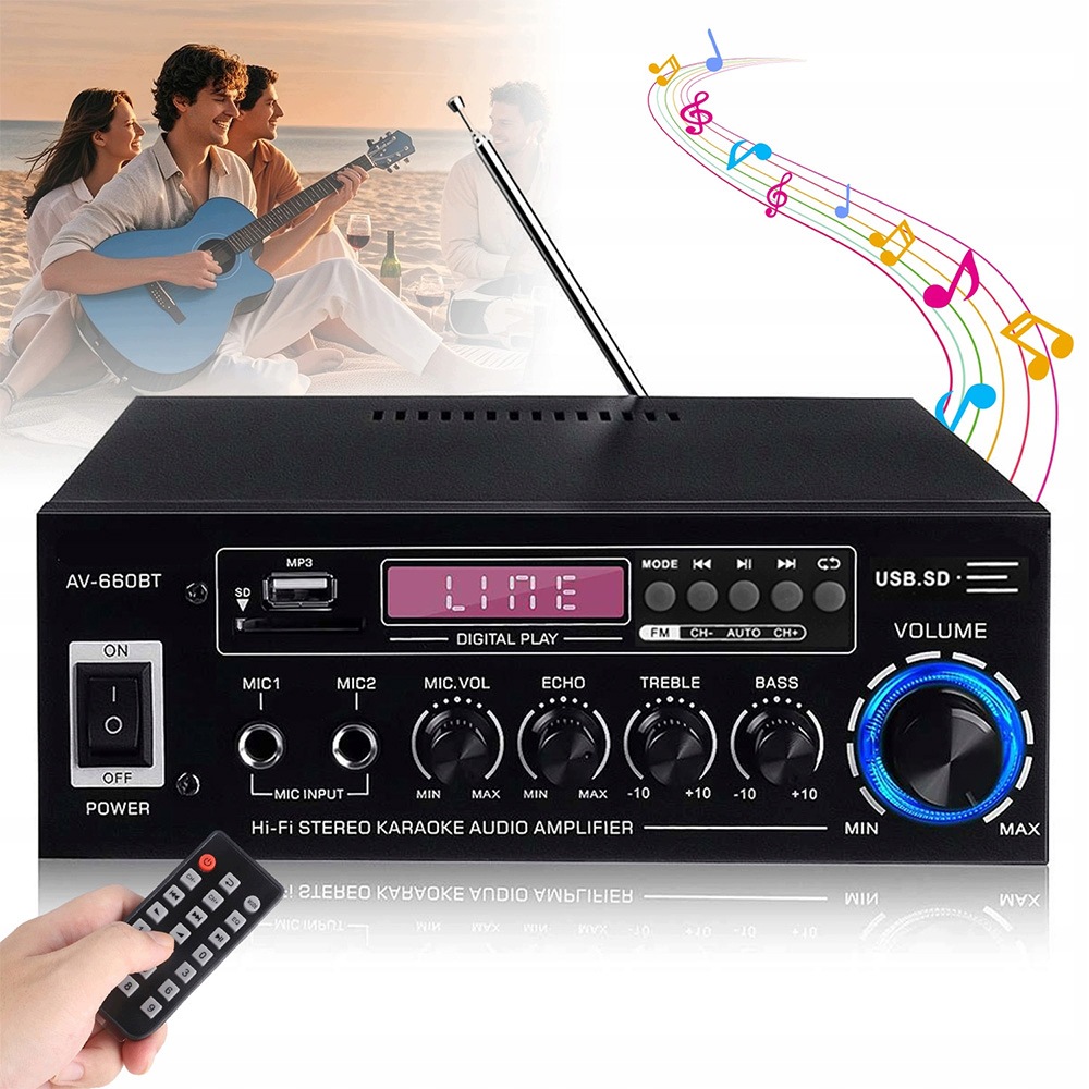 Mini Hifi Zesilovač Bluetooth 5.0 Stereo Rádio S Dálkovým Ovládáním AV-660BT