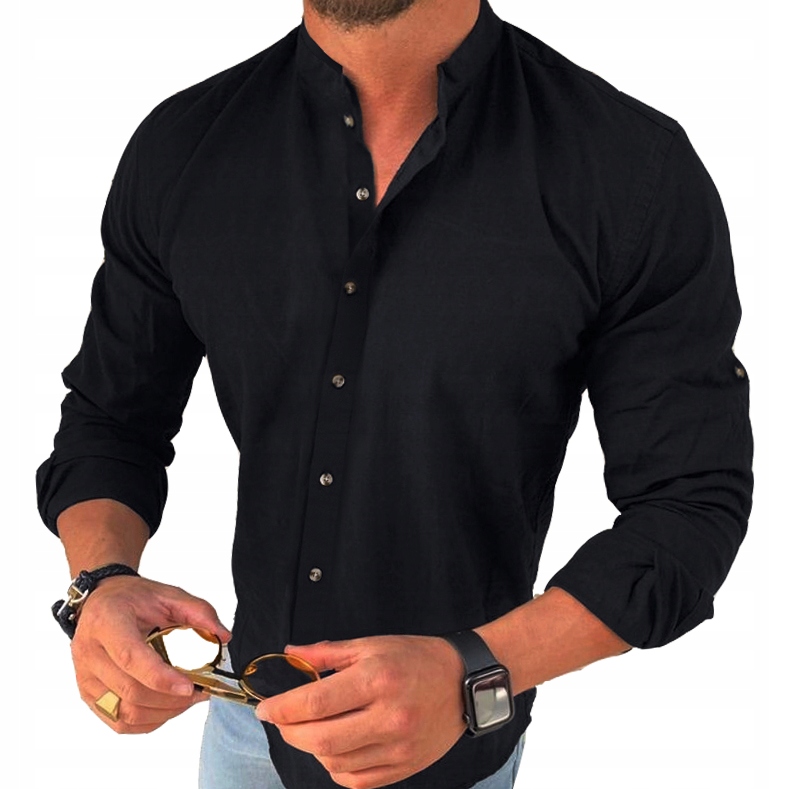 Pánská košile Casual Každodenní stojáček Lněná Prodyšná