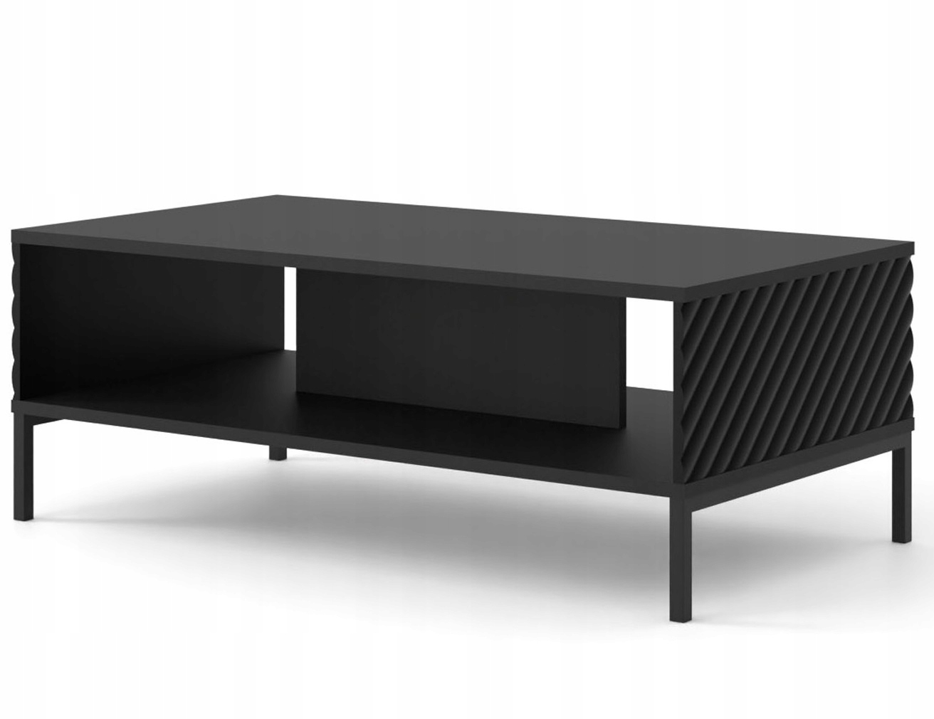 Kávový stolek Surf 90x60 černý mat, kovové nohy, černé frézované čela