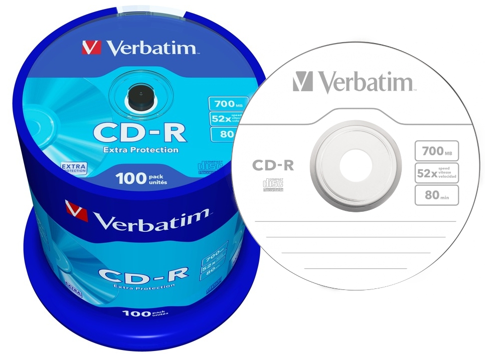 Disk Verbatim Cd-r 700MB balení Cake Box 100 ks Extra Protection