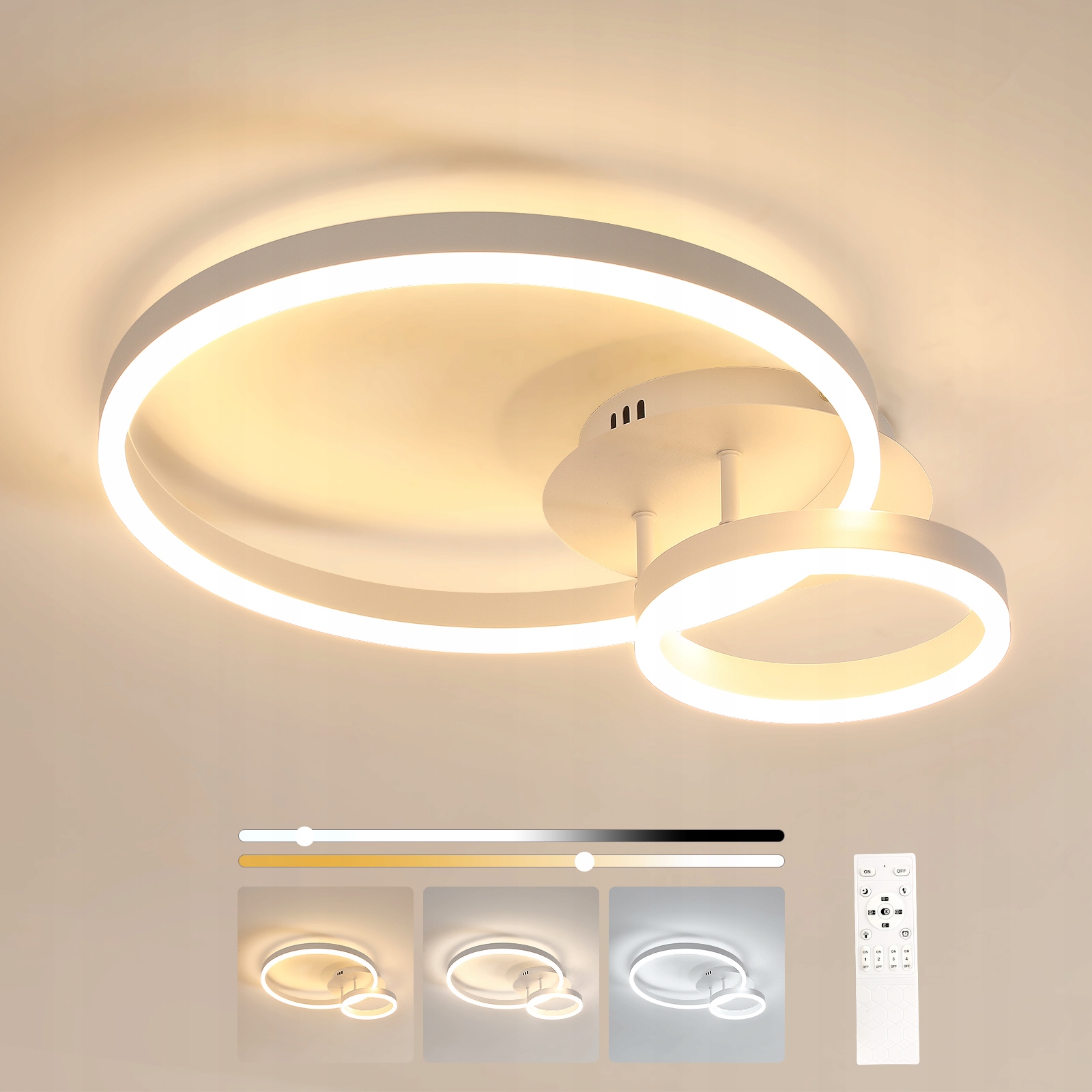 Lampa Sufitowa Led Żyrandol Biały Okrągły Nowoczesna Z Pilotem Do Salonu 42W