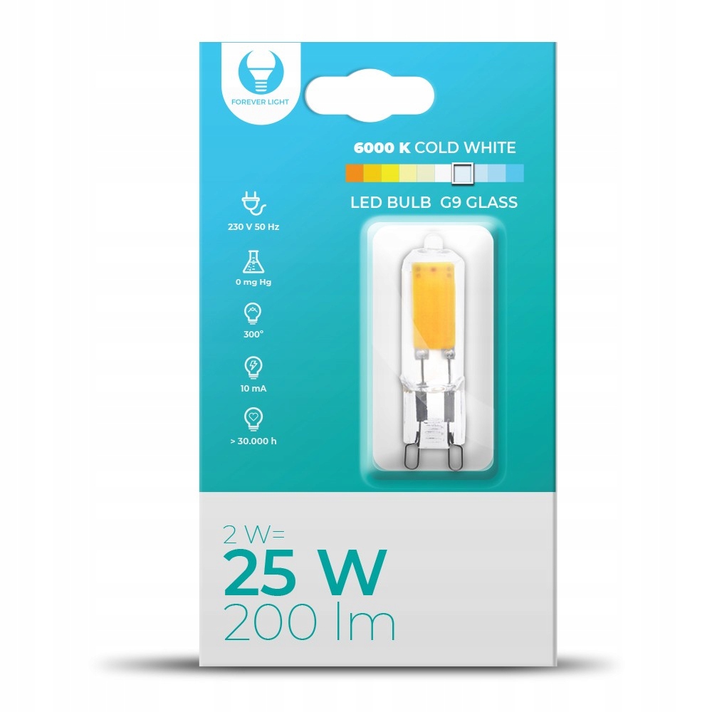 

Żarówka Led Szklana G9 2W 230V 6000K 300° 200lm