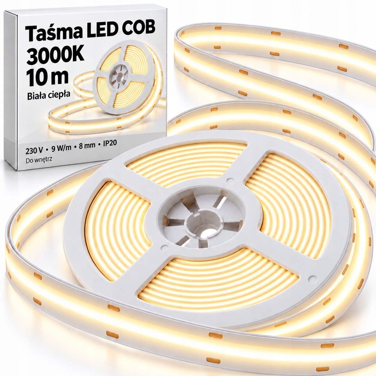 Led pásek Cob 230V 10 m 3000K 9W/m IP20 teplá bílá role do interiéru