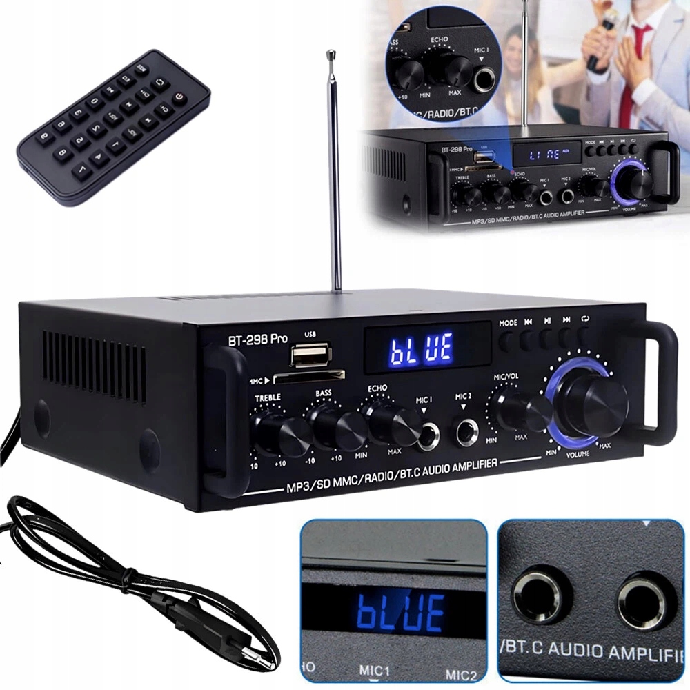 Zesilovač stereo 80 W Hifi digitální Bluetooth Fm Usb integrovaný zesilovač
