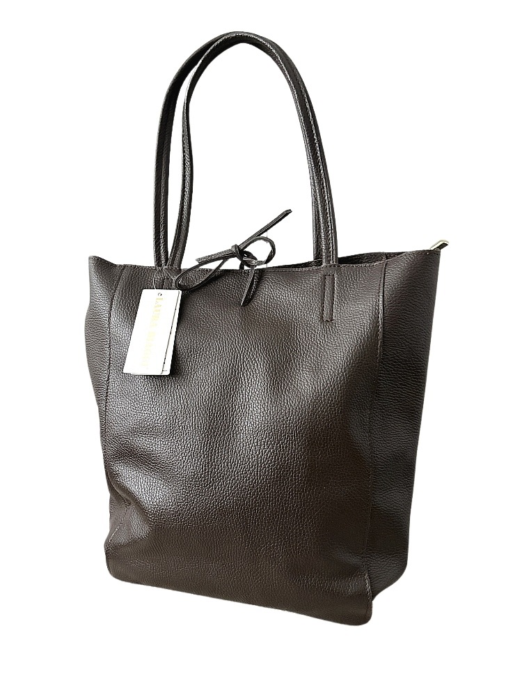 Laura Biaggi kožená čokoládová shopper taška se zavazováním