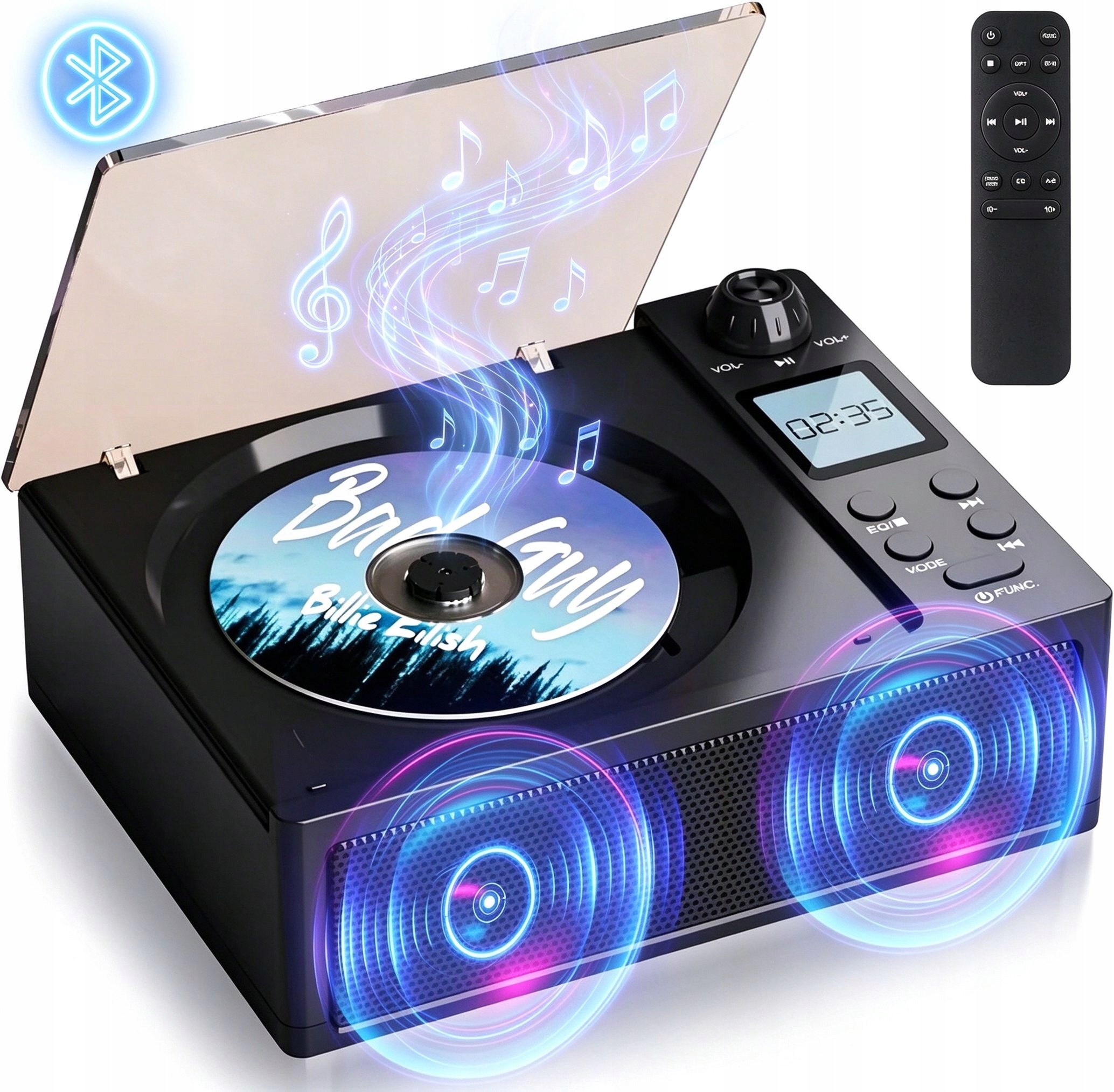 Bluetooth CD Přehrávač Boombox Přenosný Fm Rádio Discman MP3 Reproduktory Aux