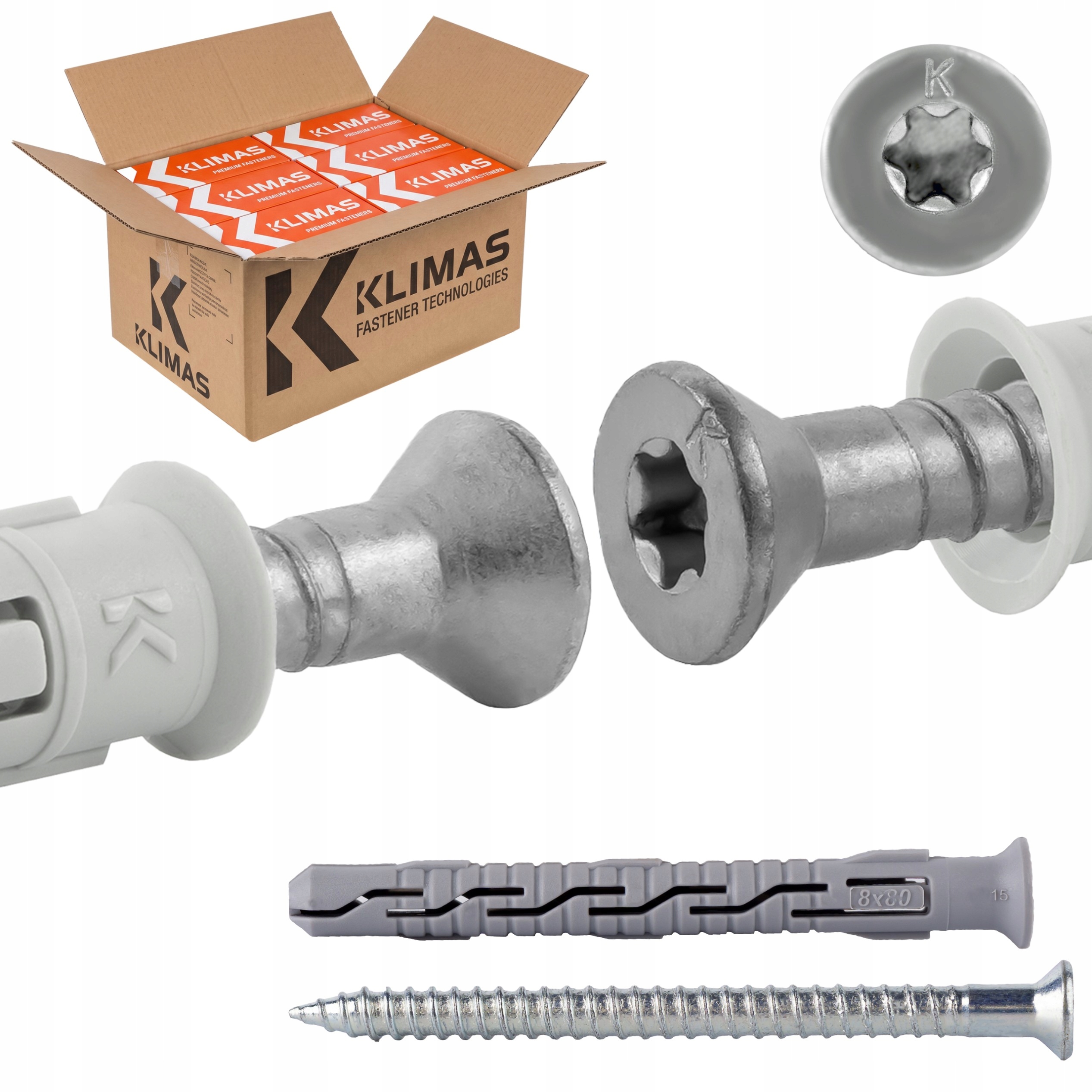 Kołki rozporowe ramowe 8x80 mm 400 szt. łeb stożkowy Torx Klimas Kps-fast